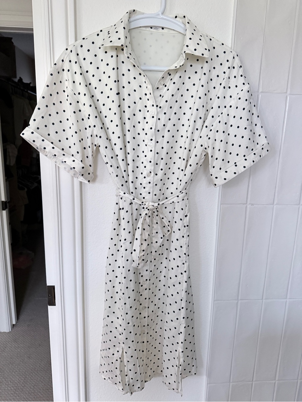 Summer salt Polka Dot Button-Front Shirt Dress - White/Black